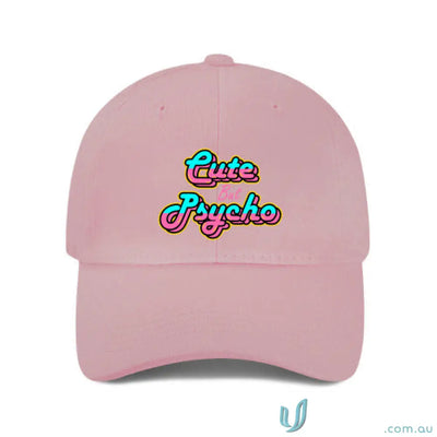 Soft pink cute but psycho cap, heavy brushed cotton, price includes embroidery