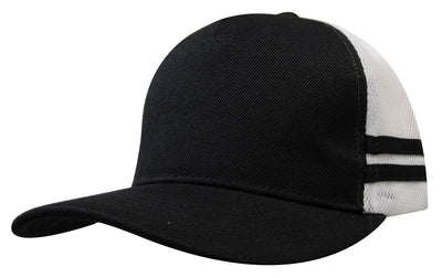 Black and white american premium striped trucker cap with solid front panel mesh back perfect for work uniforms and workwear
