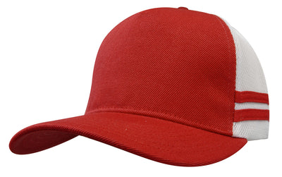 Red and white american premium striped trucker cap with mesh back perfect for workwear and uniforms