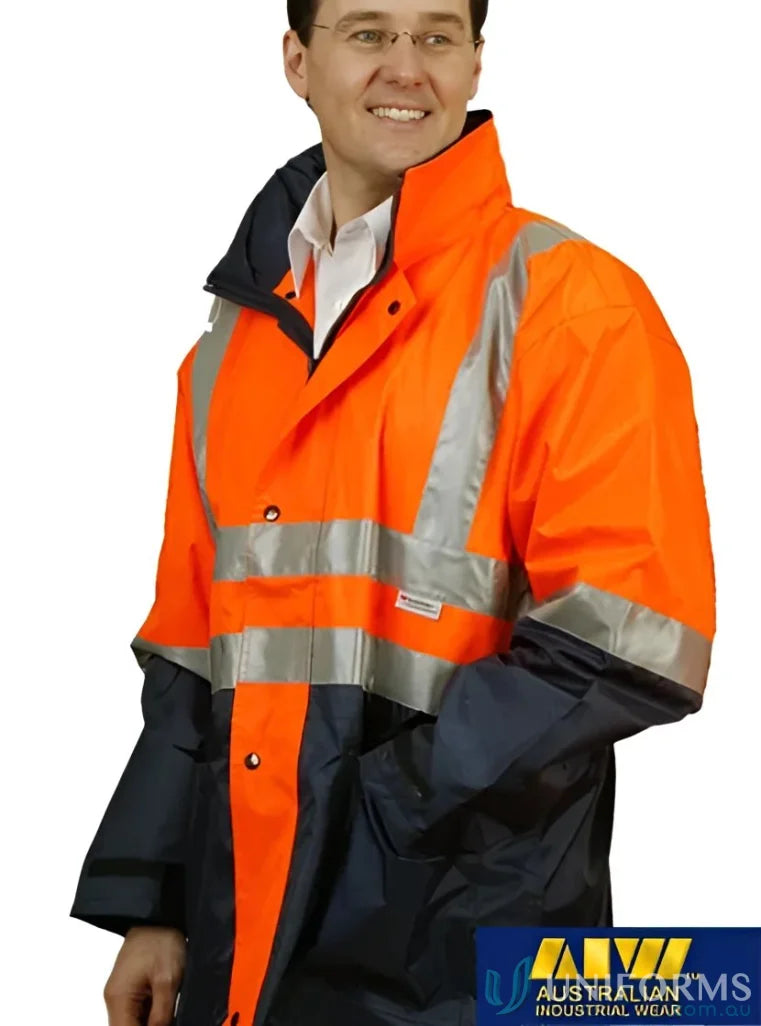 Winning Spirit SW20A 3in1 Rainproof Safety Jacket in Fluoro Orange/Navy