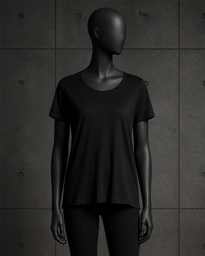 Wo's Maple Scoop Tee 4019 blank product on dark industrial concrete background