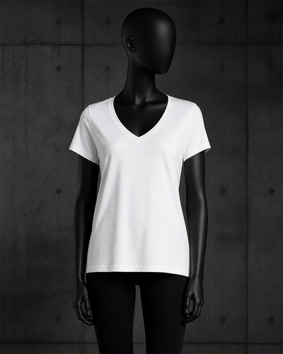 Wo's Maple V Neck Tee 4023 blank product on dark industrial concrete background