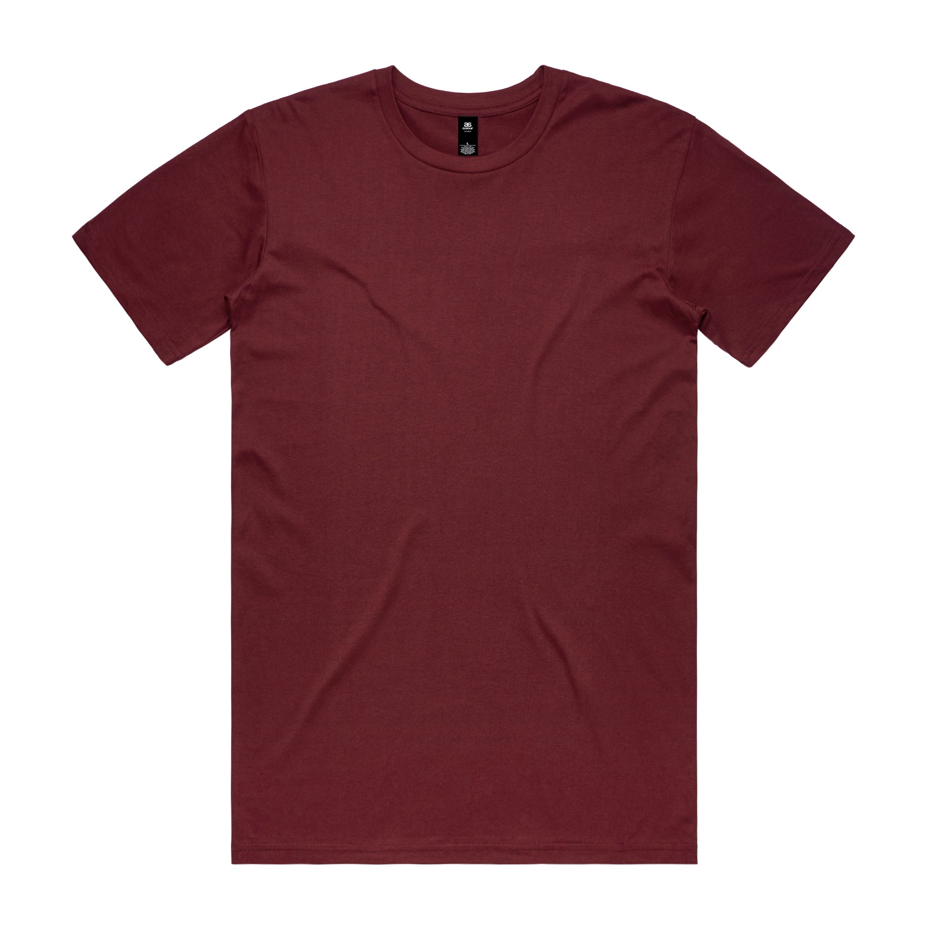 Maroon short-sleeved crew neck planett staple tee made of soft cotton perfect for uniforms and workwear