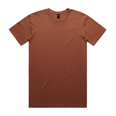 A minimalist rust-colored cotton crew neck tee perfect for workwear and casual uniforms named planett staple tee
