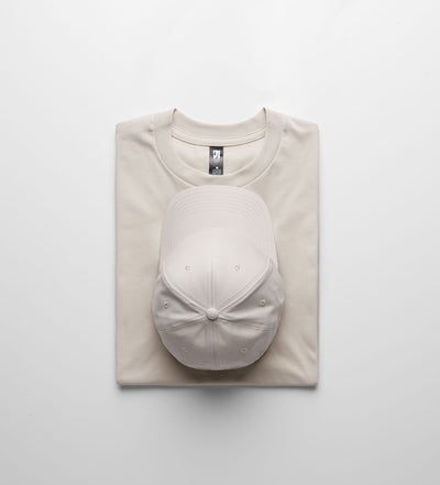 A beige cotton classic heavyweight t-shirt with subtle stitching and matching cap perfect for workwear uniforms