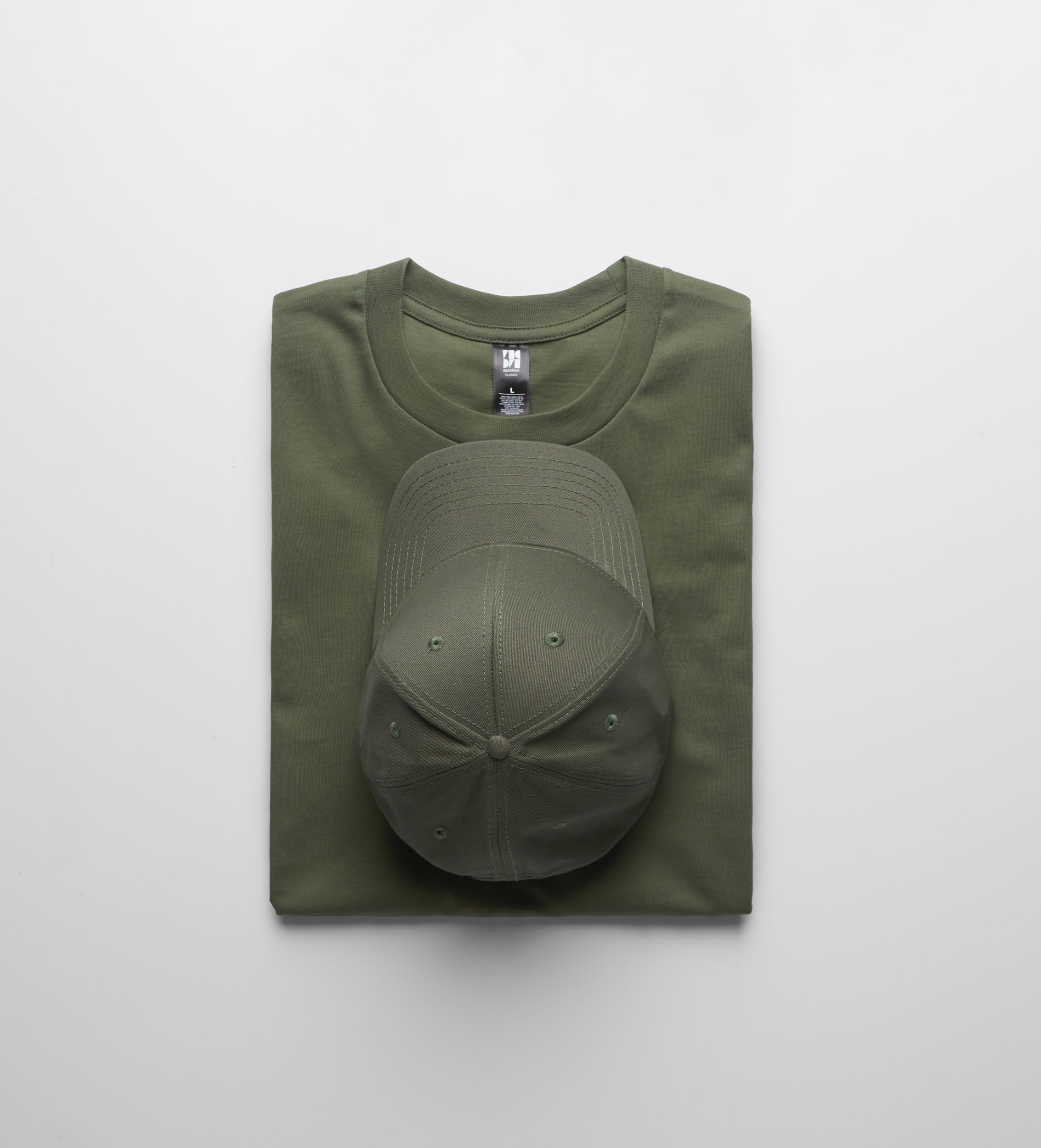 Olive green structured baseball cap with matching fabric brim perfect for workwear and uniforms