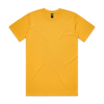 Classic heavyweight mustard yellow short-sleeved crew neck t-shirt with subtle wrinkles ideal for work uniforms and workwear