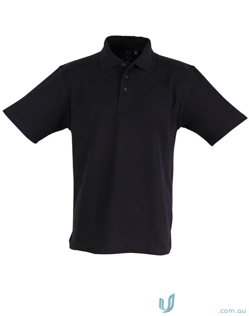 Black short-sleeved polo shirt in 5x Bundle Adult Polo with poly cotton pique and ridged collar