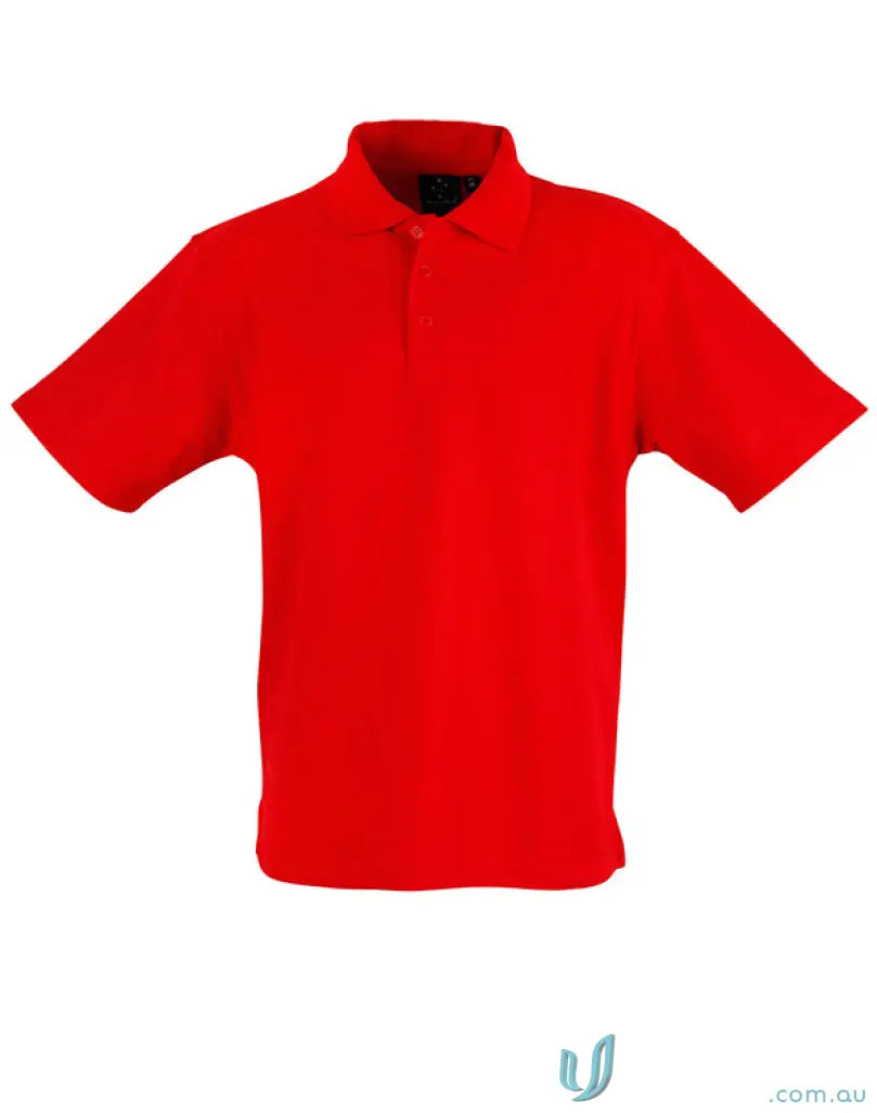 Red short-sleeved polo shirt in 5x Bundle Adult Polo with poly cotton pique, ridged collar, twin-needle stitching