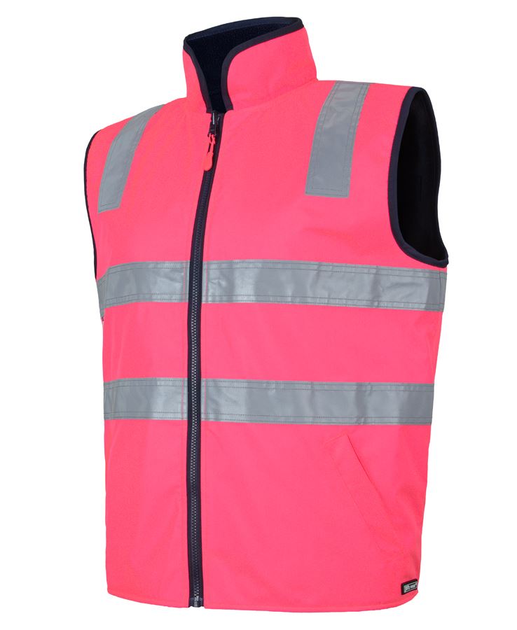 HiVis d+n reversible vest bright pink high-visibility safety workwear with reflective stripes and black lining