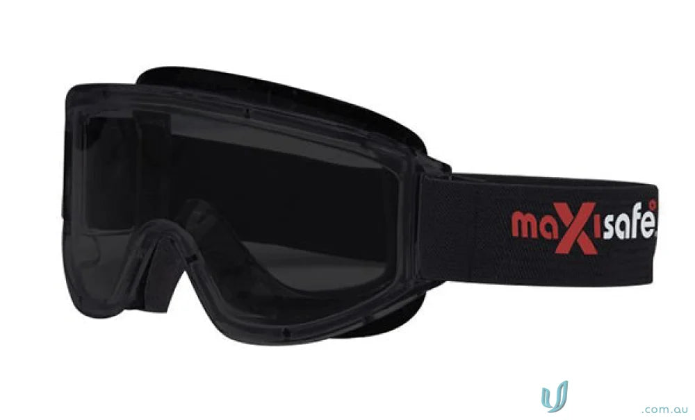 Black safety goggles with smoke lens for clear visibility in Maxi Goggles 6pk