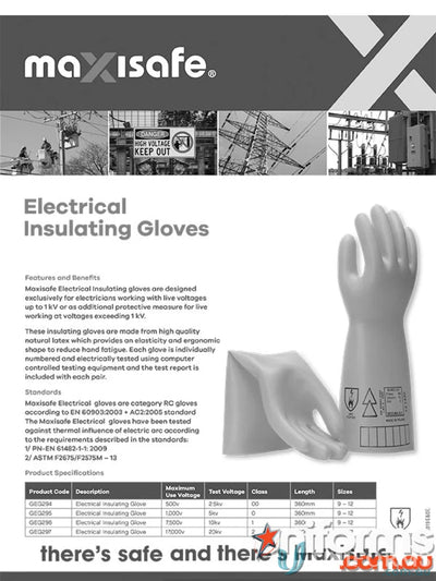 Maxisafe electrical insulating gloves for 7500v electrical work, 10kv Class 1