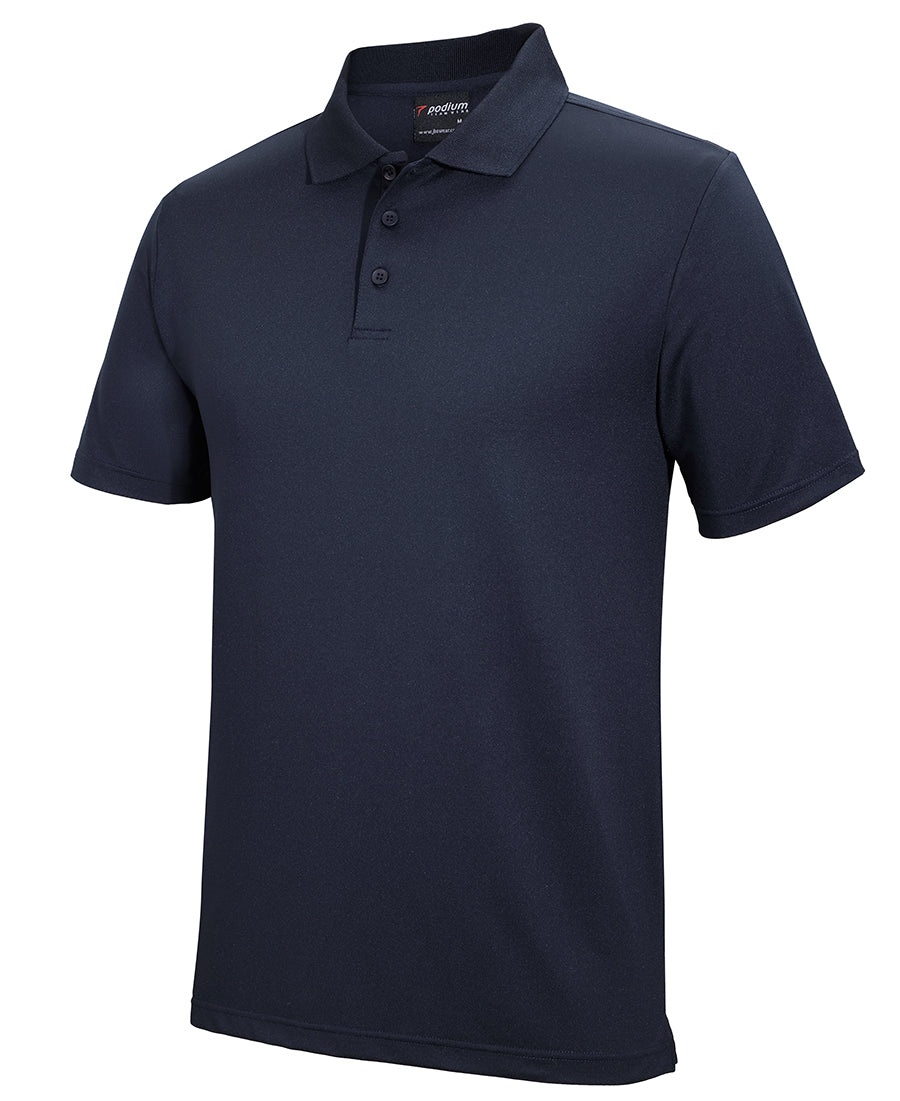 Navy blue short-sleeved podium stretch polo with classic collar perfect for comfortable workwear and uniforms