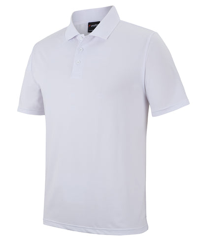 White short-sleeved podium stretch polo with classic collar and button placket ideal for workwear uniforms