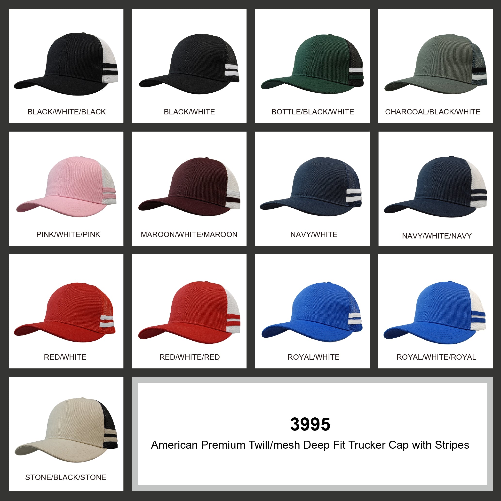American premium striped trucker cap in twill mesh with multicolor stripes perfect for workwear and uniforms