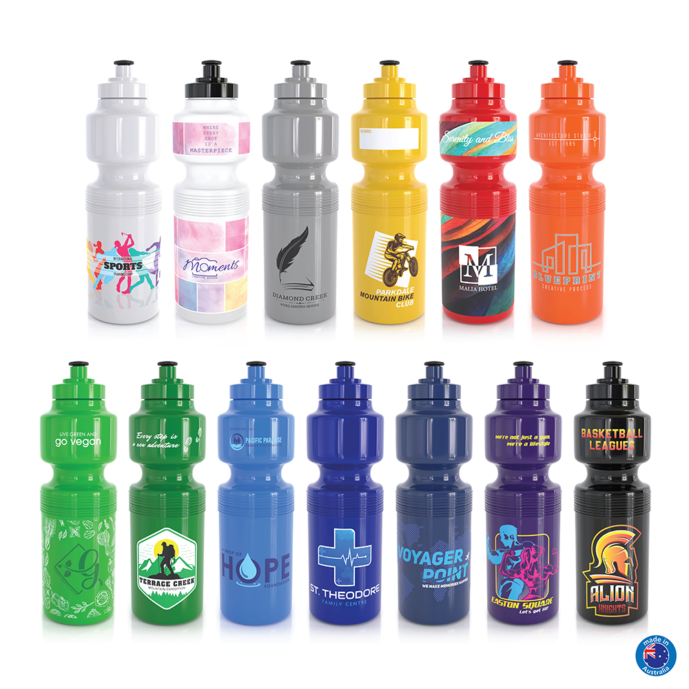 Austmade sports bottle 750ml colorful translucent plastic with custom logos perfect for work uniforms and workwear