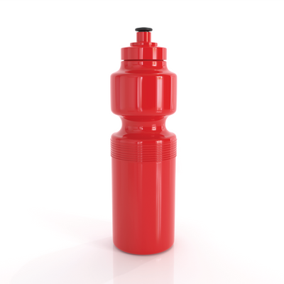 Red plastic austmade sports bottle 750ml with black screw cap and textured grip perfect for uniforms or workwear