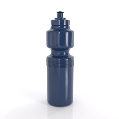Austmade sports bottle 750ml navy blue plastic with black cap and grip ridges ideal for uniforms and workwear use