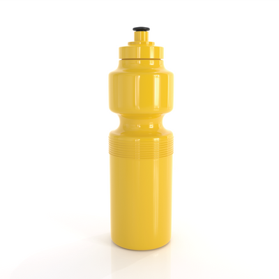 Bright yellow austmade sports bottle 750ml with black cap and grip bands ideal for work uniforms and workwear use