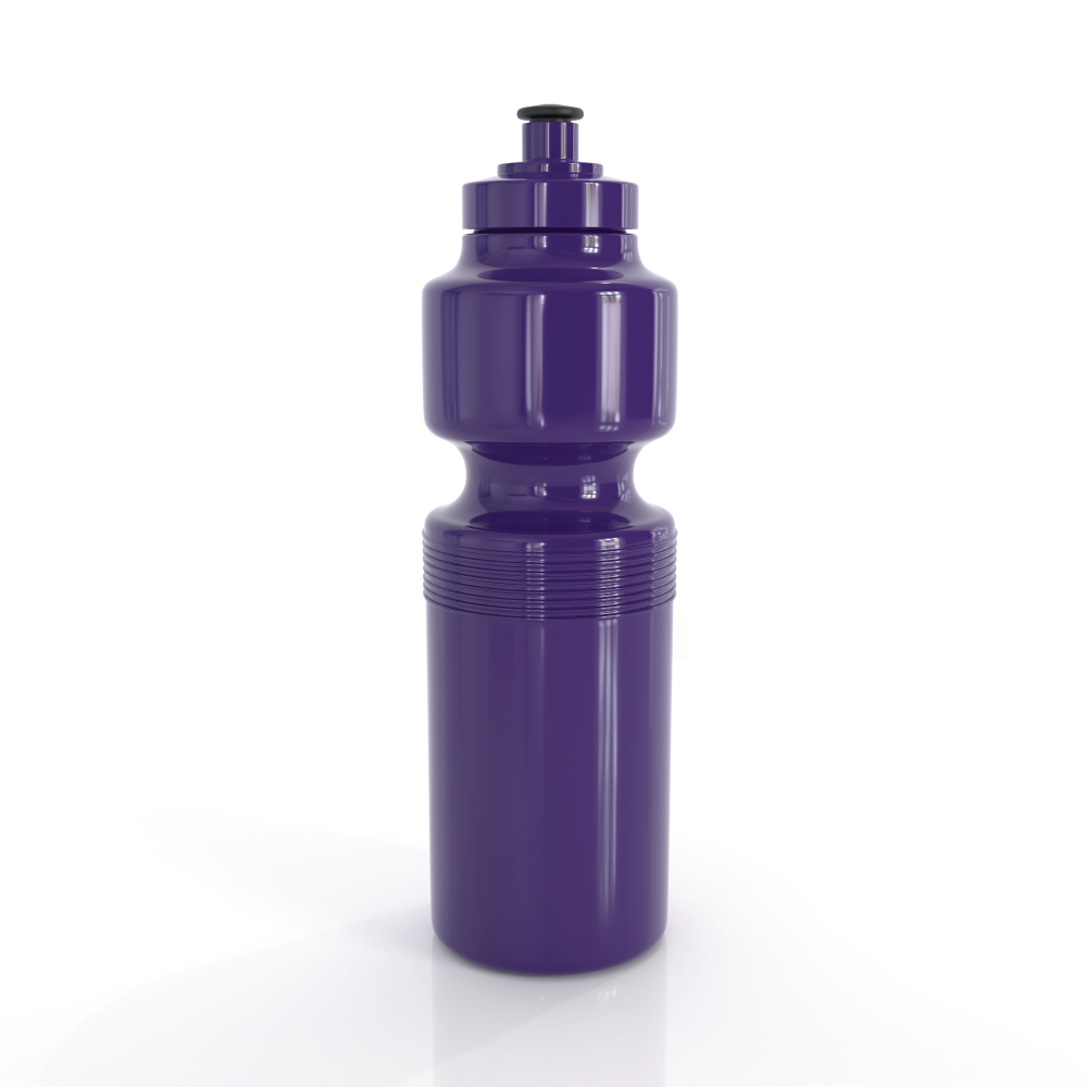Purple plastic AustMade sports bottle 750ml with black cap and grip bands perfect for workwear and uniforms