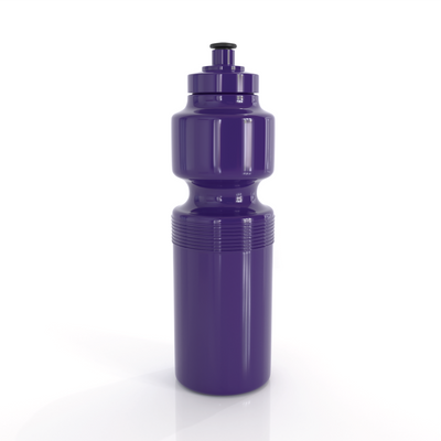 Purple plastic AustMade sports bottle 750ml with black cap and grip bands perfect for workwear and uniforms