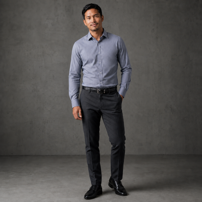 S339ML Beaumaris Men’s Tailored Long Sleeve Shirt in White and Navy grid check for corporate teams