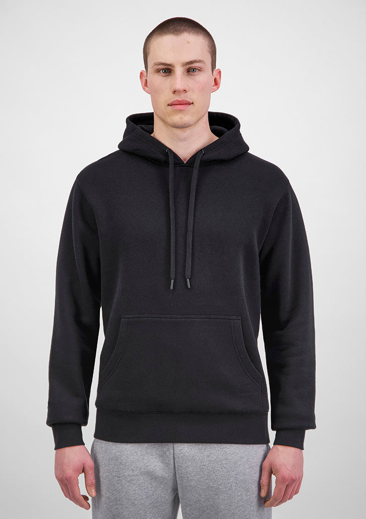 Person wearing a black hoodie on a white background