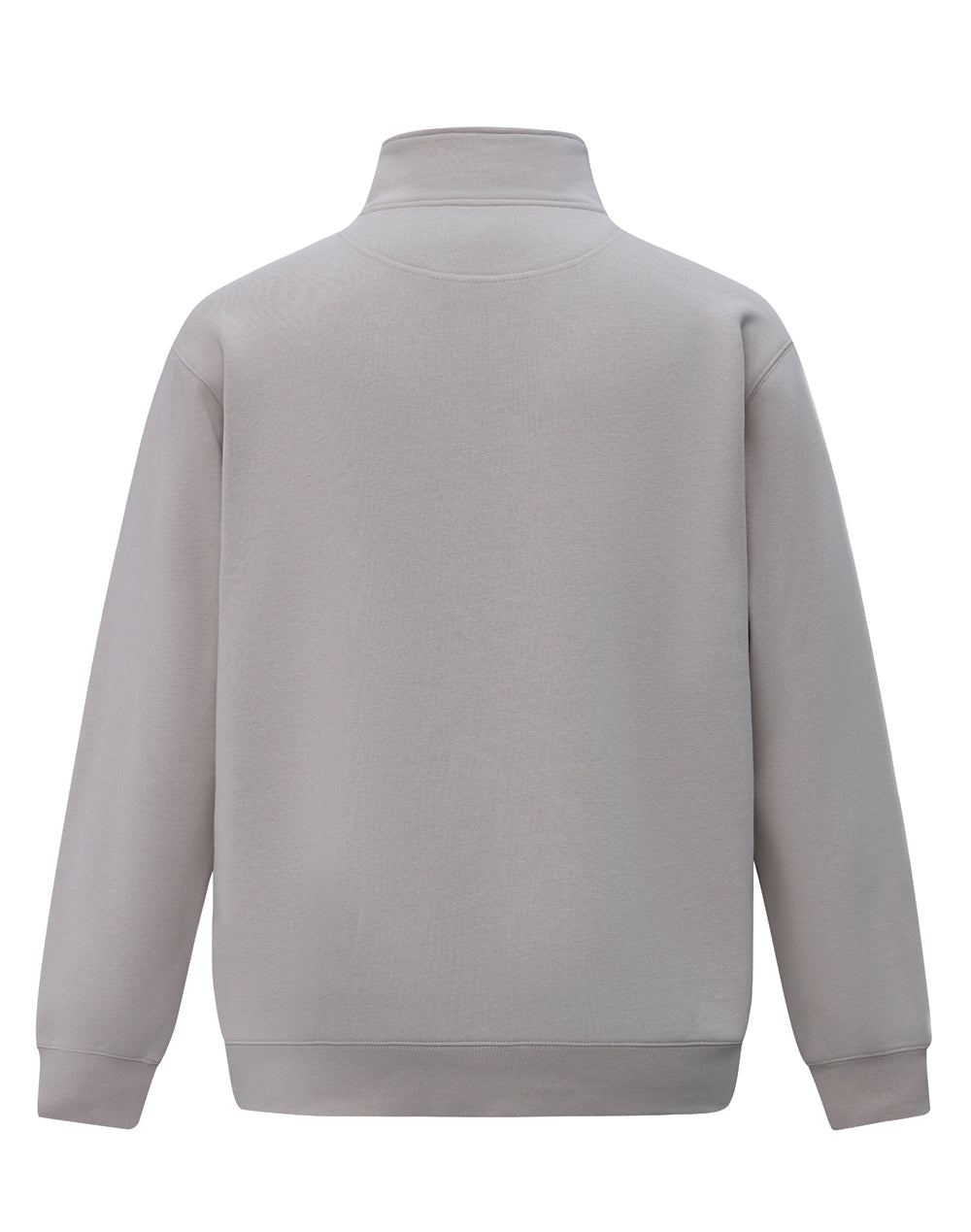 Minimalist gray half zip fleece jumper with high collar and ribbed cuffs perfect for workwear and uniforms