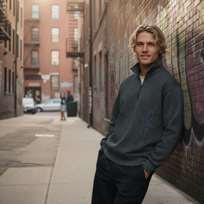 Dark gray half zip fleece jumper with subtle texture and ribbed cuffs ideal for workwear and uniforms