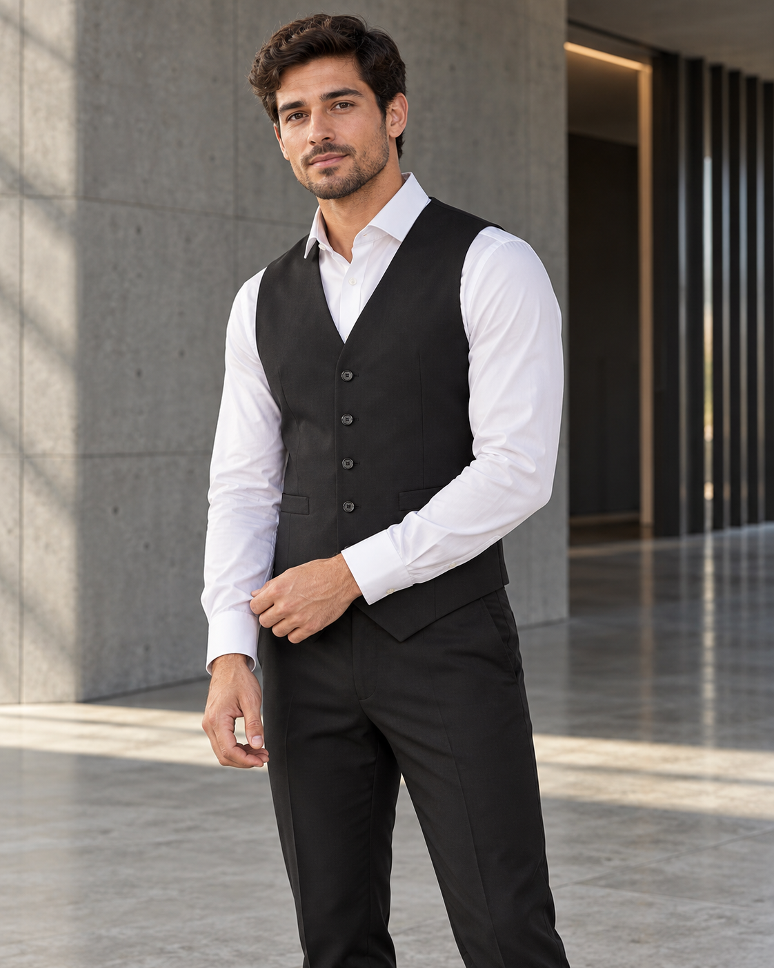Comfort Wool Stretch Mens Peaked Vest with Knitted Back