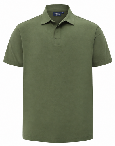 An olive green short-sleeve polo shirt by Marc & Blu, shown on a clean white background.