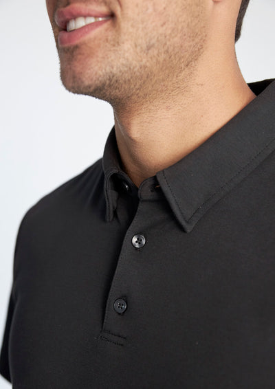 Mens cotton lotus polo black shirt with classic collar and buttons perfect for workwear and uniforms