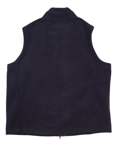 Dark navy blue arjo mens micro polar fleece vest with stand-up collar and back zipper closure for workwear uniforms