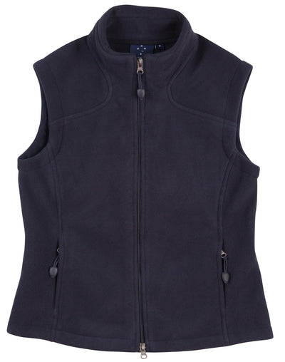 Dark navy arjo ladies micro polar fleece vest with high collar and zippered pockets ideal for workwear uniforms