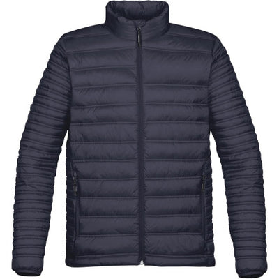 Dark navy basecamp thermal jacket with quilted horizontal stitching and high collar ideal for workwear uniforms