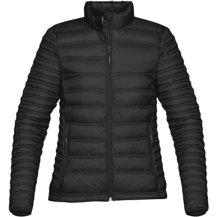 Black quilted ladies basecamp thermal jacket with high collar and front zipper ideal for workwear uniforms