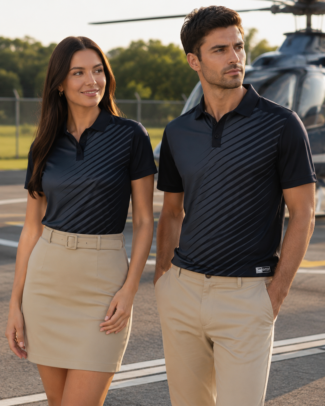 Navy blue ps116 custom ladies polo with diagonal stripes perfect for stylish workwear and uniforms