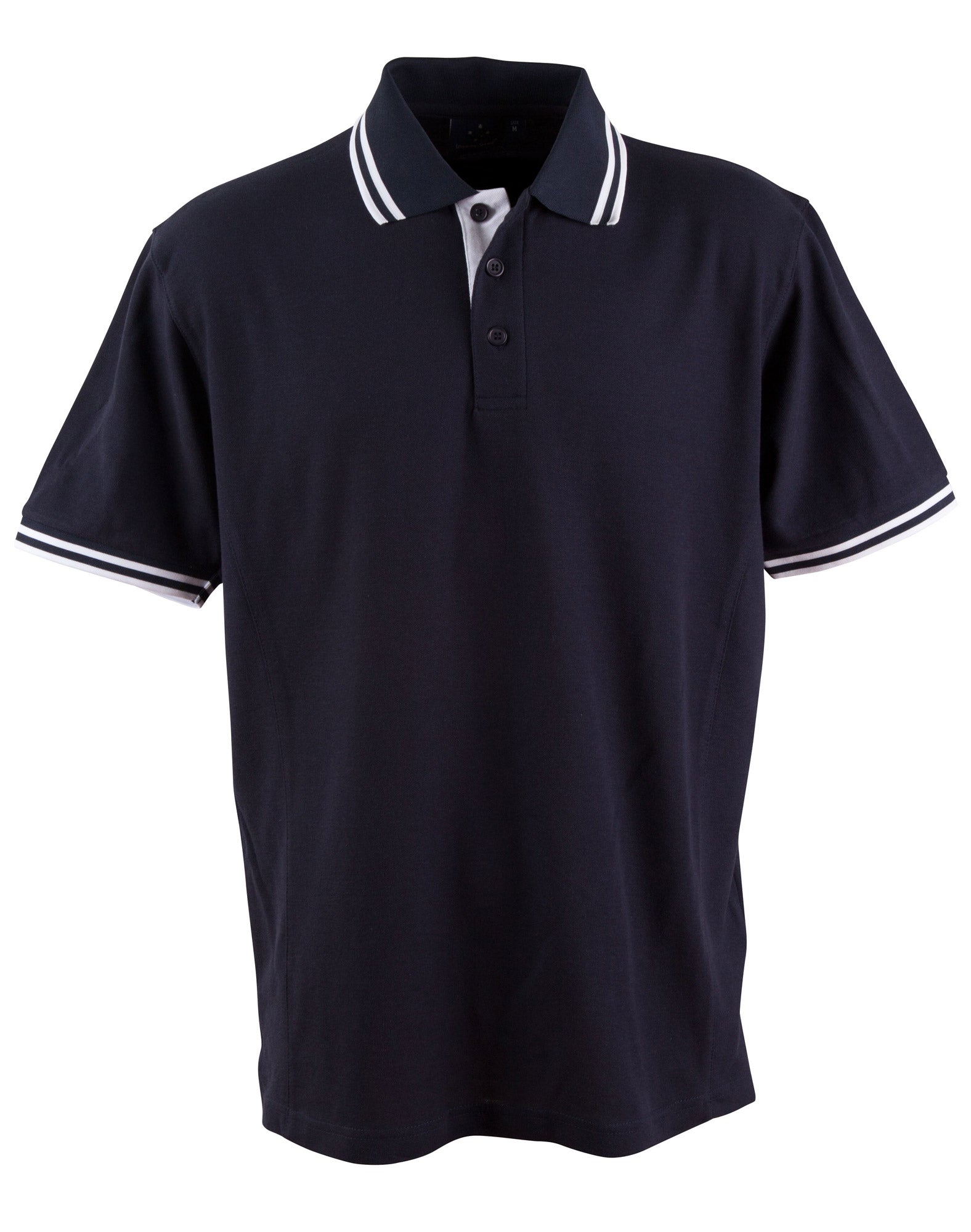 Arjo mens navy blue short-sleeved polo shirt with white trim perfect for uniforms and workwear use