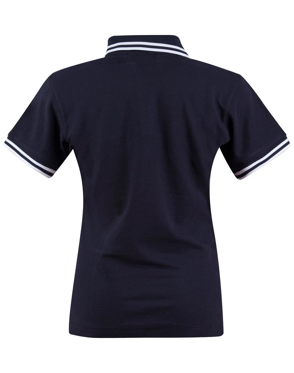Navy blue arjo ladies contrast polo with white trim short sleeves perfect for workwear uniforms