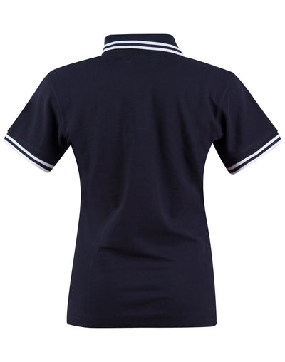Navy blue arjo ladies contrast polo with white trim short sleeves perfect for workwear uniforms