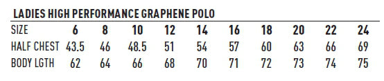 Marc Blu Graphene Ladies Polo size chart