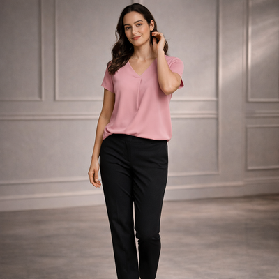 Kayla v-neck pleat blouse soft pink lightweight fabric perfect for stylish workwear and work uniforms