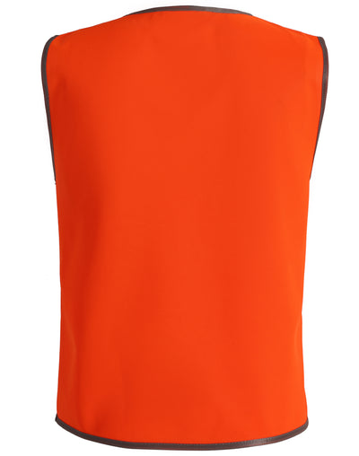 Bright orange aiw kids safety vest with black trim perfect for kids workwear and safety uniforms