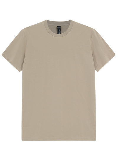 Beige premium brighton tee crew-neck cotton t-shirt with ribbed collar and sleeve hems perfect for workwear uniforms