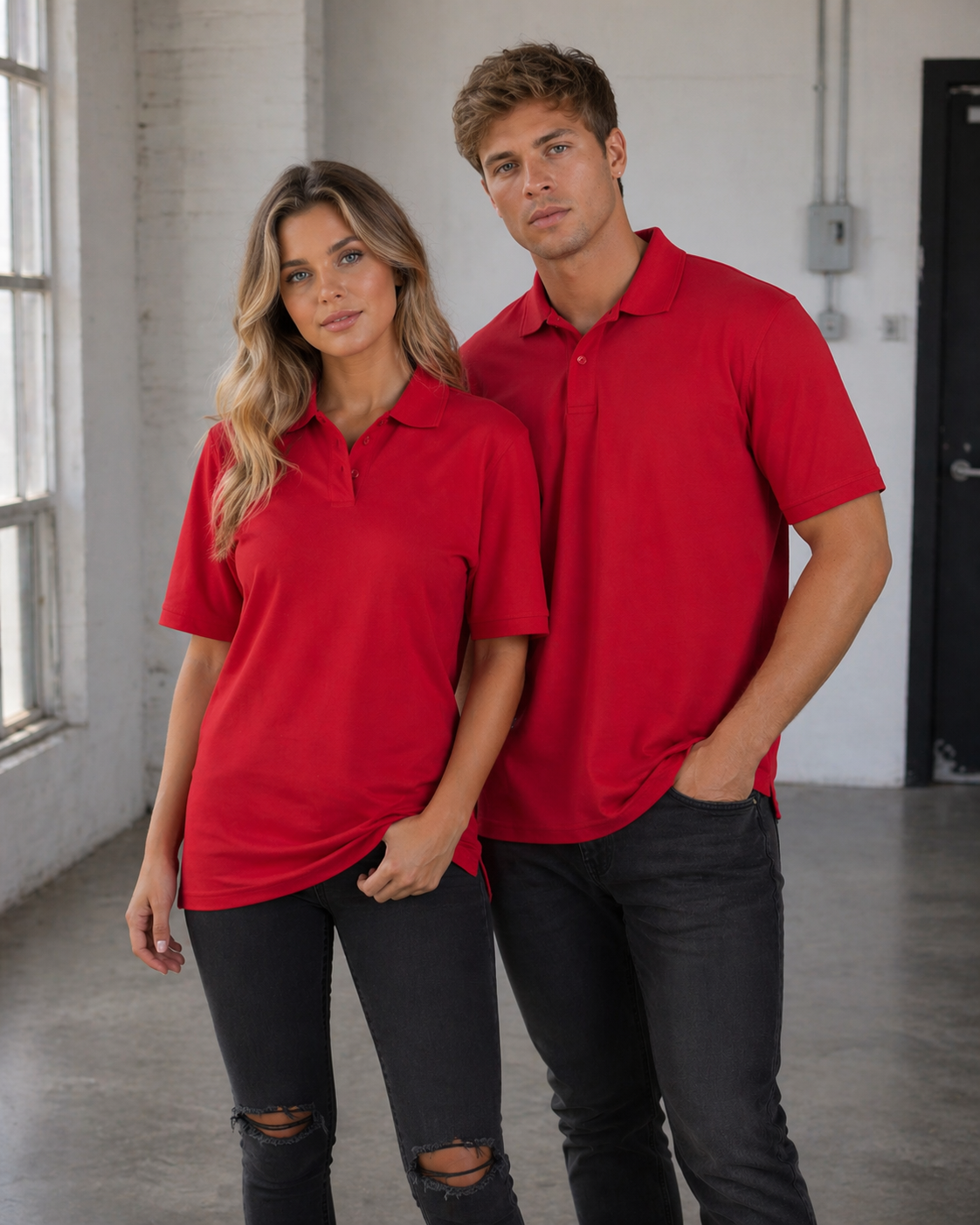 Red short-sleeved traditional unisex polo shirt perfect for comfortable and stylish workwear uniforms