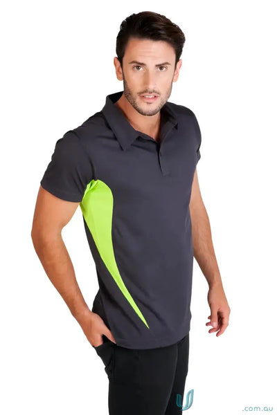 P446HB-1 P446HB Accelerator Polo -Larger Sizes in Charcoal/Lime front product image