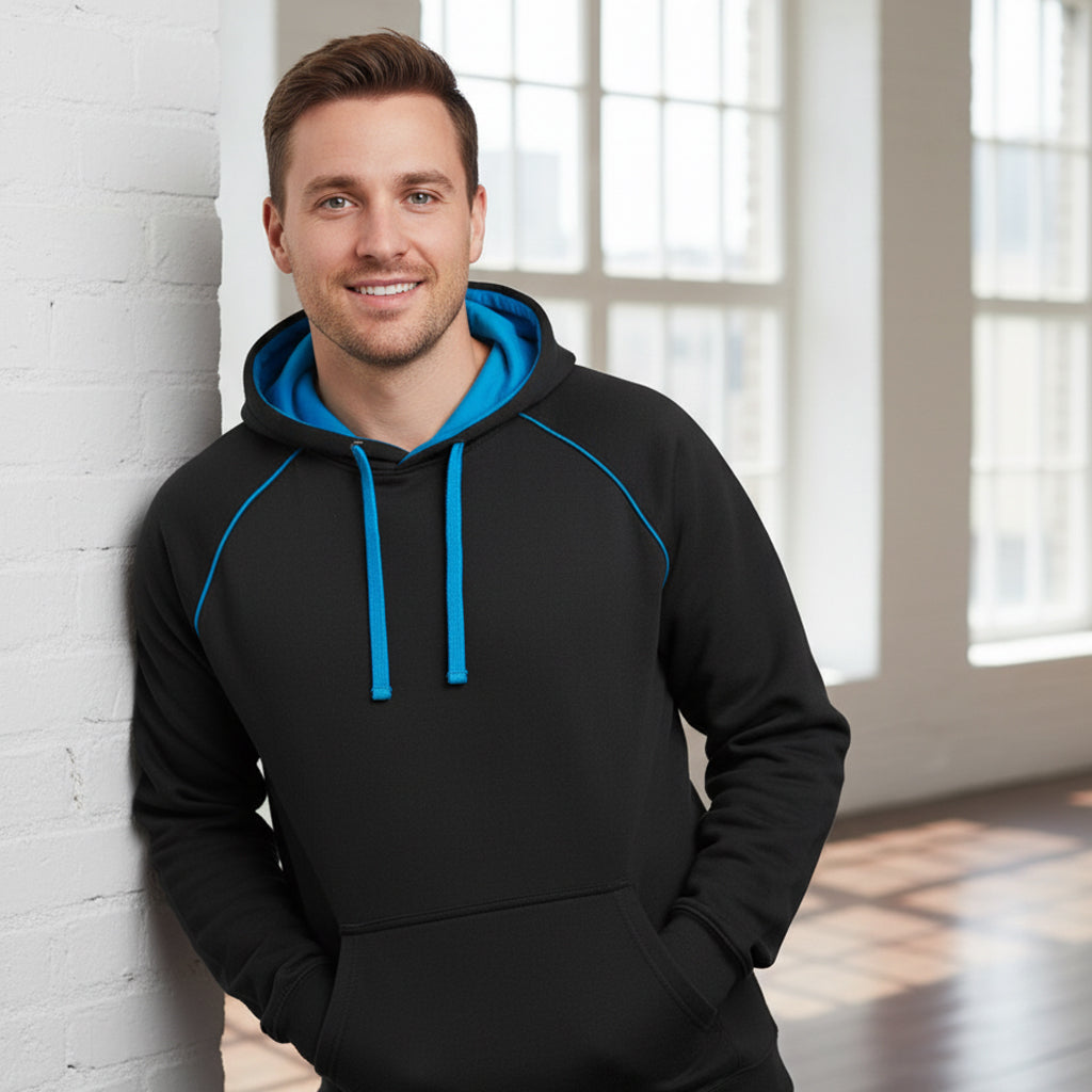 JBs 3CFH Adults Contrast Fleecy Hoodie in Gunmetal/Aqua front product image