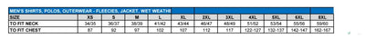 Mens clothing size chart for Aidacare EMBx1 HiVis Cotton Back Polo in vis yellow work uniforms