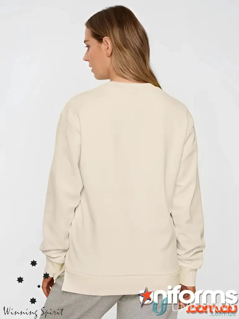 Cream-colored womans airlayed cvc sweatshirt with long sleeves and ribbed cuffs perfect for work uniforms and workwear