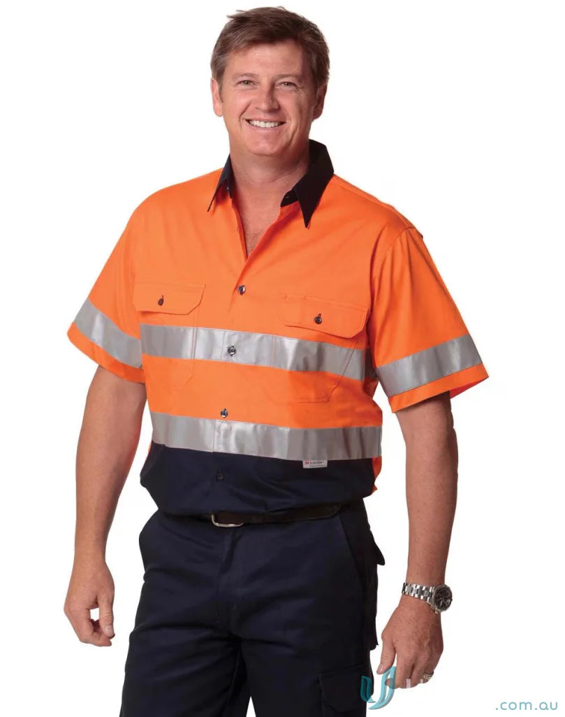 Winning Spirit SW59 AIW HiVis CoolBreeze SS Shirt in Fluoro Orange/Navy